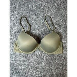VS PINK Super Push Up Bra 34B Womens Green T Shirt Wired Sexy Feminine Smooth